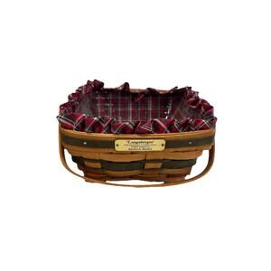 1993 Longaberger Bayberry Basket w/Liner & Protector Green Trim 9"L 9"W 4.5"H